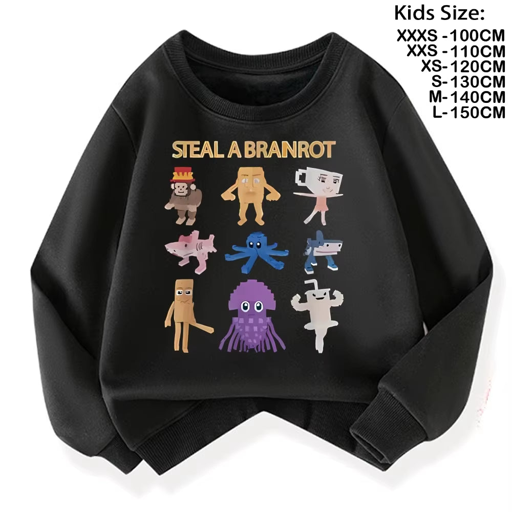 67 Six Seven for Childrens Steal a Brainrot Fashion Kids Hoodie Warm Sweatshirts Italian Brainrot Winter Clothing Cartoon Hoodie