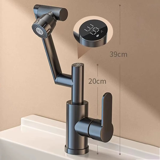 Digital Display LED Basin Faucet 360 Rotation Multi-Function Stream Sprayer Hot Cold Water Sink Mixer Wash Tap for Bathroom